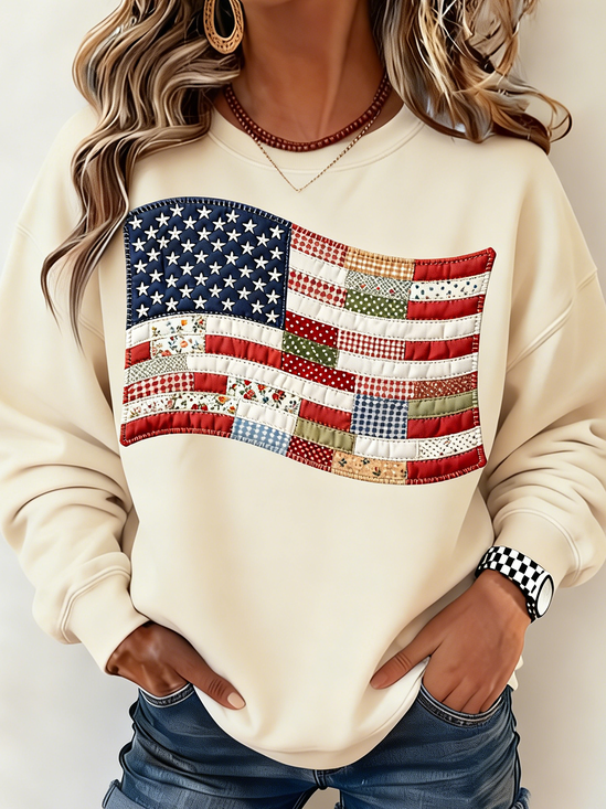 Loose Crew Neck Independence Day Casual Sweatshirt