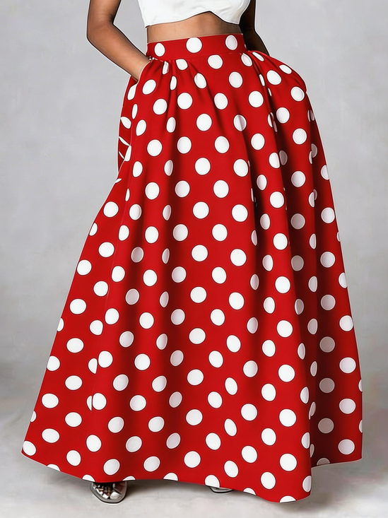Vintage High-Waisted Polka Dot Maxi Skirt