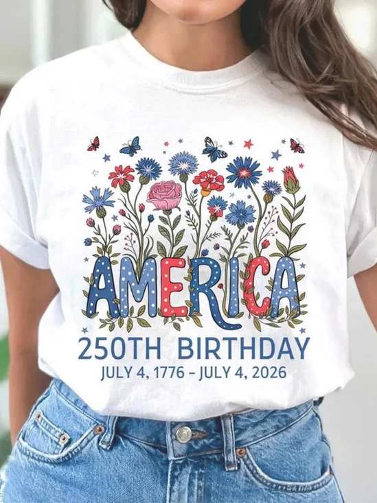 Women's 250th Anniversary Of The Founding Of the United States Vintage Short Sleeve Crew Neck 3D Printing Floral Daily Going Out Casual T-Shirt