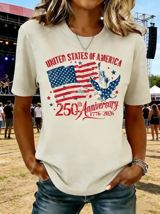 Women's 250th Anniversary Of The Founding Of the United States Vintage Short Sleeve Crew Neck Music Festival 3D Printing Daily Going Out Casual T-Shirt