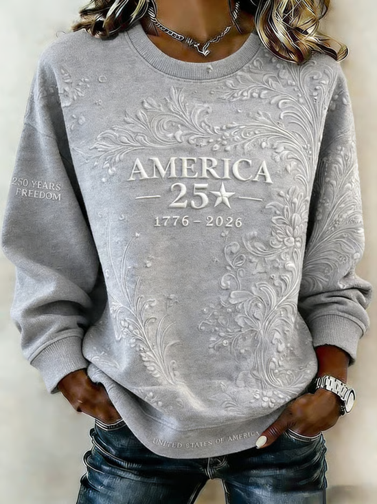 America 250th Letter Graphic 3D Print Sweatshirt