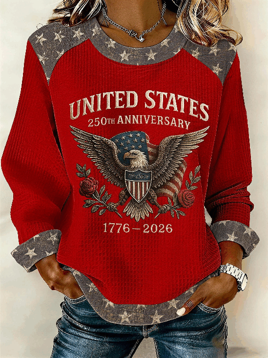 Casual Regular Fit Crew Neck Eagle Old Glory Sweatshirt