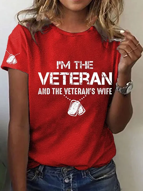 Women's I'm A Veteran And The Veteran's Wife Printed Casual T-Shirt