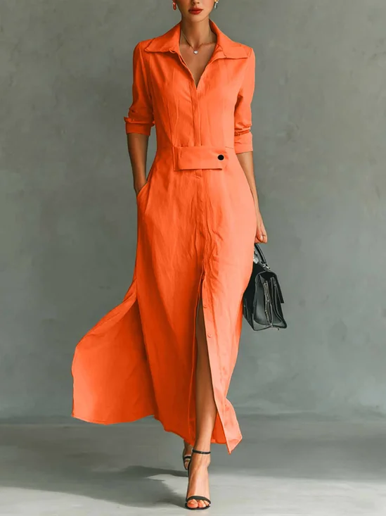 Women's Long Sleeve Spring/Fall Plain Split Joint V Neck Daily Going Out Maxi Dress