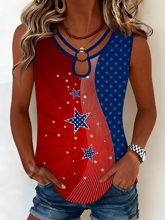 Elegant America Flag Cotton Loose Tank Top