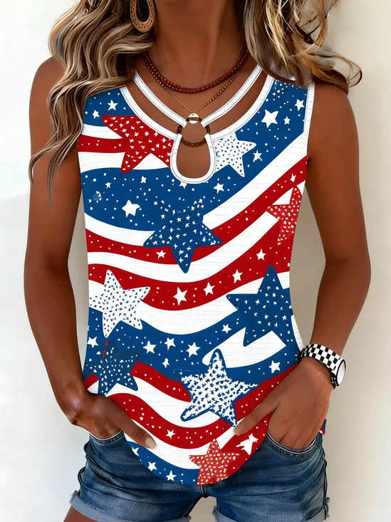 Vintage Cotton Loose Independence Day Tank Top