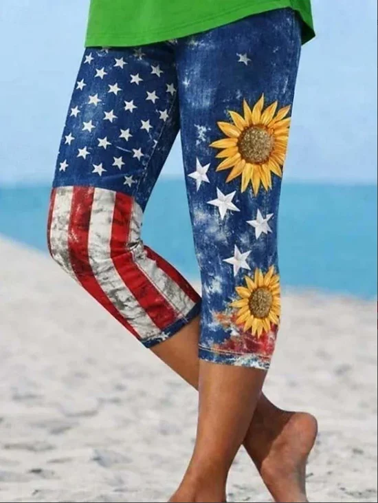 Women's  USA 250th Anniversary Elastic Waist H-Line Legging Daily Going Out Pants Blue Casual Printing America Flag Summer Pants