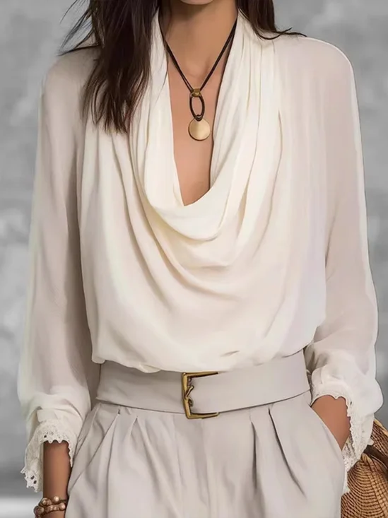 Chiffon Cowl Neck Going Out Elegant Blouse