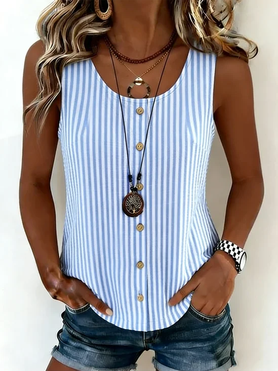 Casual Loose Others Striped Tank Top