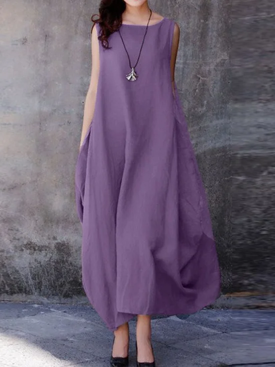 Casual Plain Crew Neck Maxi Dress