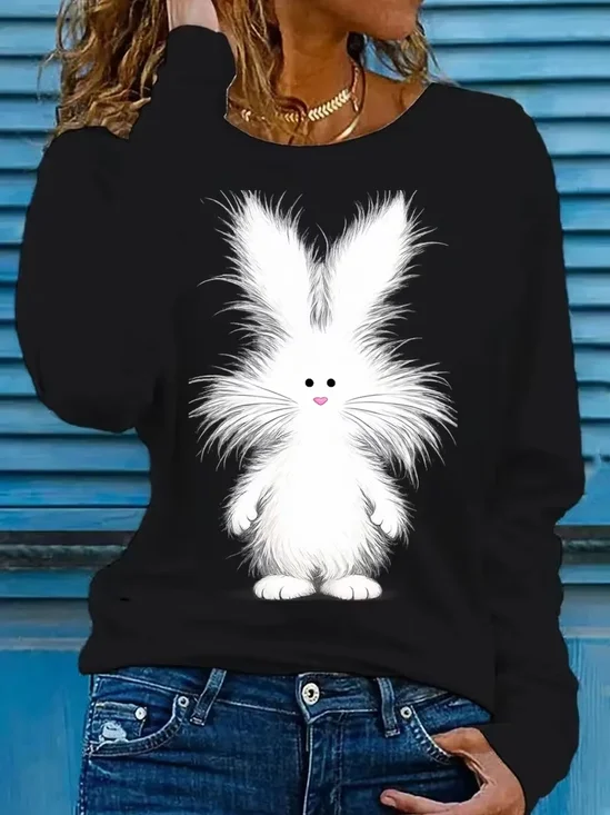 Women's Long Sleeve T-shirt Spring/Fall Pink Easter (rabbit) Printing Jersey Crew Neck Daily Going Out Casual Top