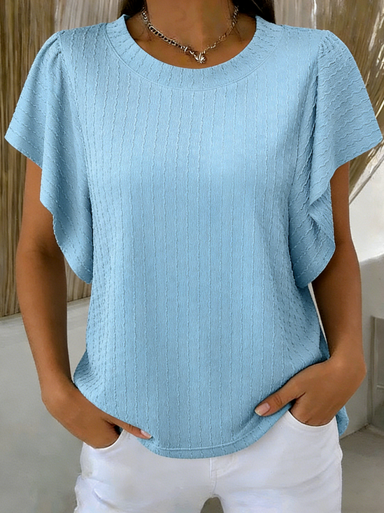 Loose Elegant Plain Crew Neck T-Shirt