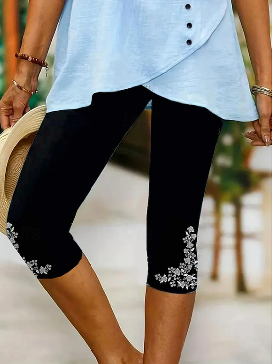 Women's  Elastic Waist H-Line Legging Daily Going Out Pants Black Casual Printing Floral Summer Pants