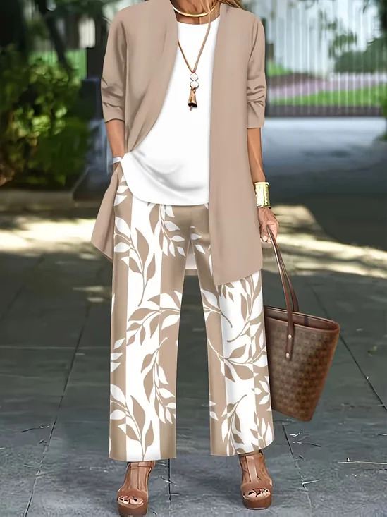Women's Printing Plants Daily Going Out Matching Outfit Khaki Casual Spring/Fall Multi-Piece Set Matching Set
