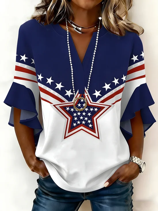 Women's V-Neck Multi-Layered Lace Design Shirt