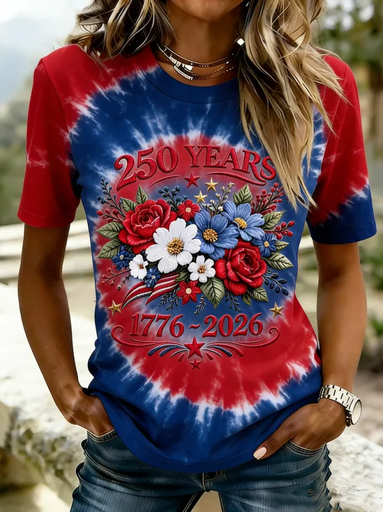 Cotton Crew Neck Text Letters Casual T-Shirt
