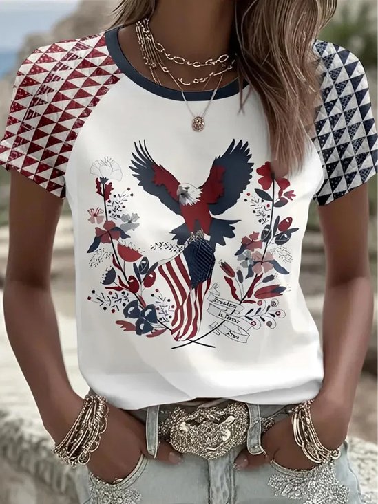 3D Printing Independence Day Vintage Crew Neck Eagle Old Glory Jersey T-Shirt