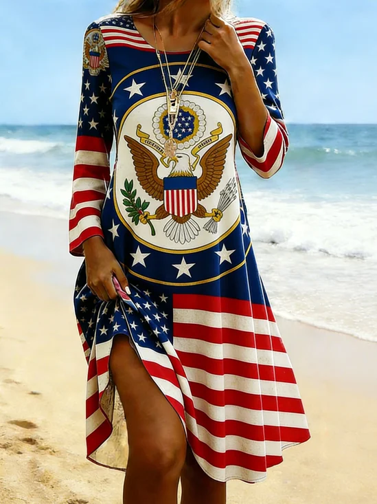 Women Eagle Old Glory Spring Summer Dress America Flag Crew Neck 250th Anniversary Dress