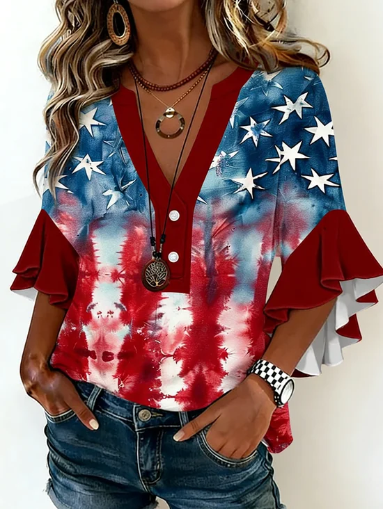 Women's V-Neck Multi-Layered Lace Design Shirt