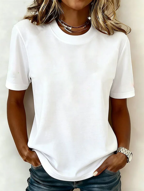 Women's Short Sleeve T-shirt Summer White Plain Printing Jersey Crew Neck Daily Going Out Casual Top