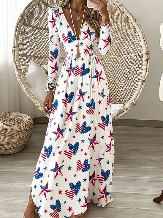 V Neck Heart/Cordate Regular Fit Casual Dress With No