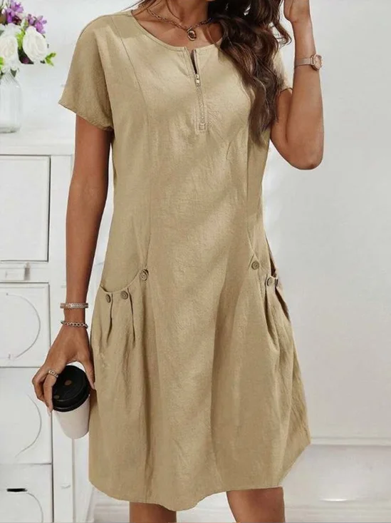Casual Plain Crew Neck Knee Length Dress
