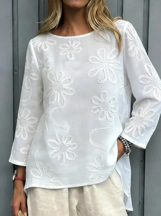 Women Crew Neck Embroidery Floral Spring Summer Going Out Casual Top