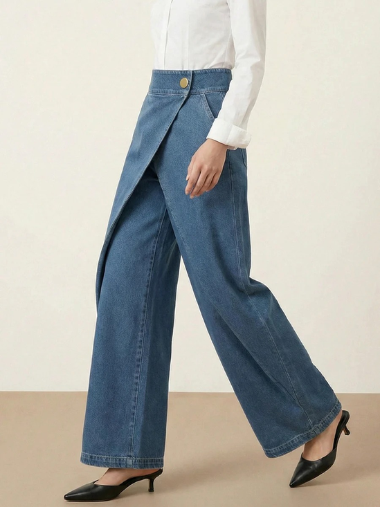 Denim Look High Waist Wide Leg Going Out Pants
