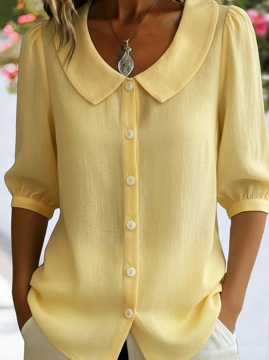 Women Short Sleeve Crew Neck Button Spring Loose Going Out Casual Top