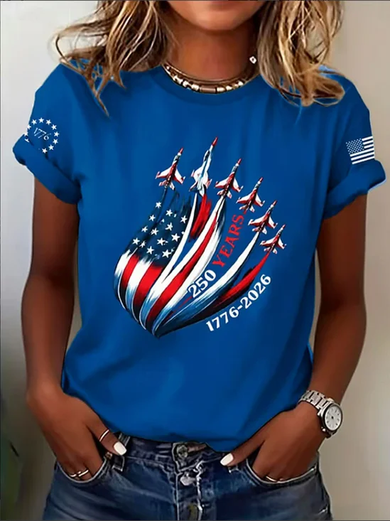 Women's Short Sleeve T-shirt Summer Black Independence Day (Flag) Printing Jersey Crew Neck Daily Going Out Casual Top