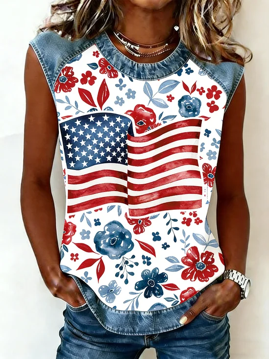 Crew Neck Floral Vintage Tank Top