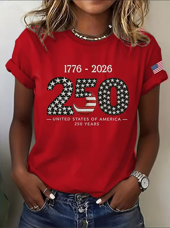 Women's Short Sleeve T-shirt Summer Red Text Letters Printing Jersey Crew Neck Daily Going Out Casual Top