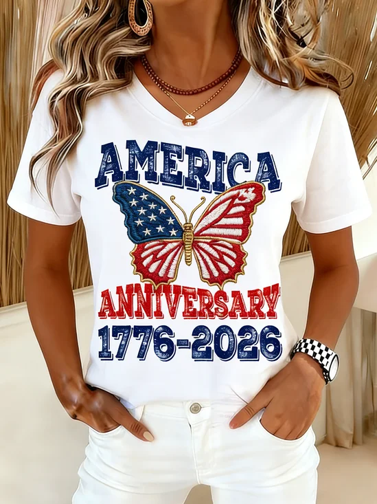 Vintage Loose Crew Neck Independence Day T-Shirt