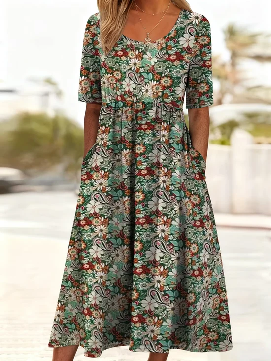Women's Short Sleeve Summer As Picture Floral Printing Crew Neck Daily Going Out Casual Maxi H-Line Shift Dress Dress