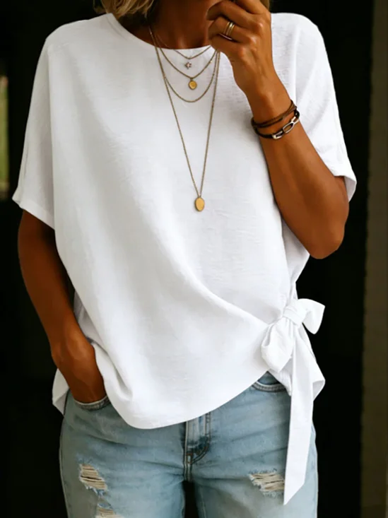 Elegant Loose Cotton-Blend Crew Neck T-Shirt