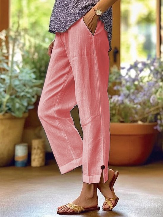 Women's  Elastic Waist H-Line Harem Pants Daily Going Out Pants Pink Casual Split Joint Plain Cotton Pants