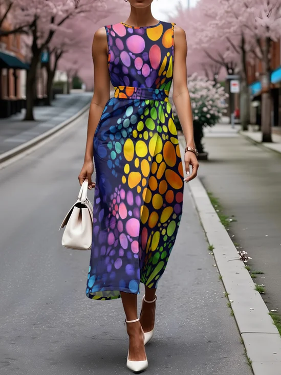 3D Printing Sleeveless Round Neck Easter Summer Casual Maxi Dress