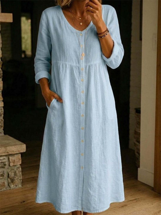 Cotton And Linen Vintage Loose Dress With No