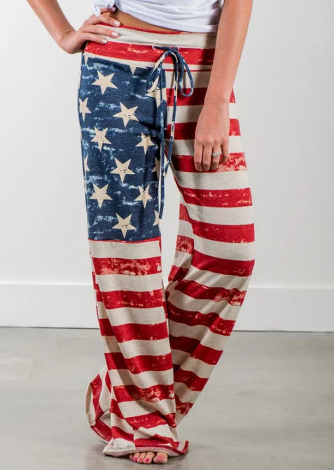 Cotton Vintage America Flag Wide Leg Casual Pants