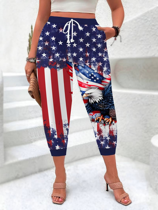 3D Printing America Flag Mid Waist Harem Pants Casual Pants