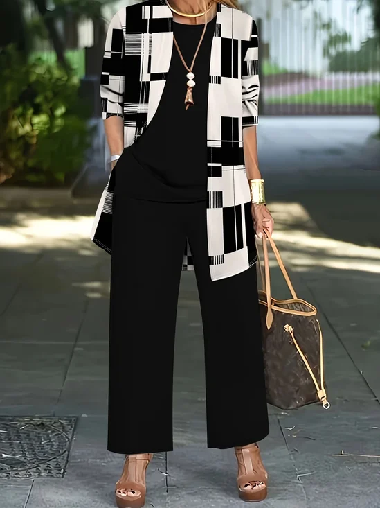 Women's Printing Abstract Daily Going Out Matching Outfit Black Casual Spring/Fall Multi-Piece Set Matching Set