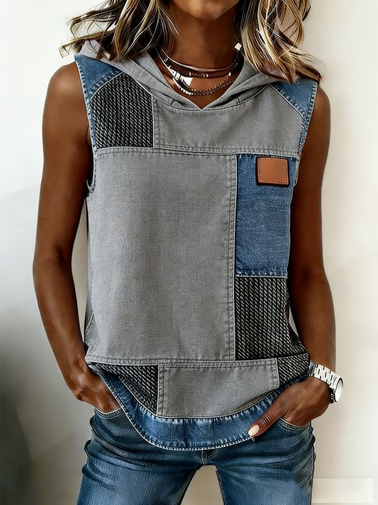 Vintage Geometric Loose Hoodie Tank Top