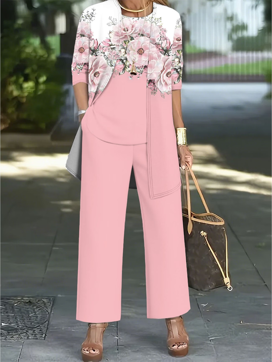 Women's Printing Floral Daily Going Out Matching Outfit Pink Casual Spring/Fall Multi-Piece Set Matching Set