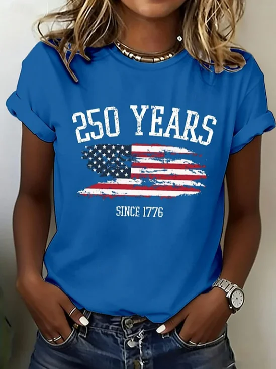 Women's Short Sleeve T-shirt Summer Blue Independence Day (Flag) Printing Jersey Crew Neck Daily Going Out Casual Top