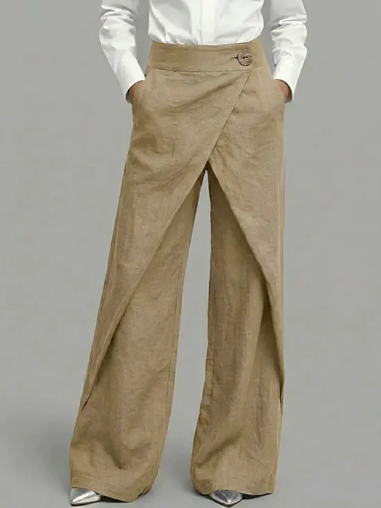 Cotton Linen High Waist Wide Leg Going Out Casual Pants
