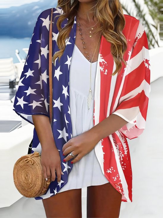 Casual America Flag Loose Kimono