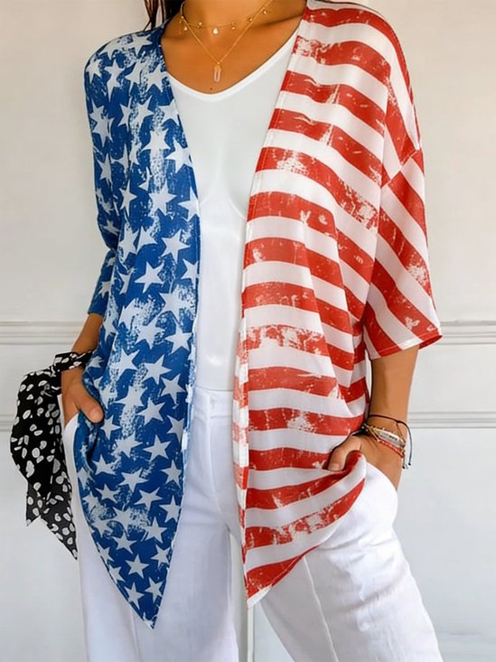 Chiffon Casual Others America Flag Kimono
