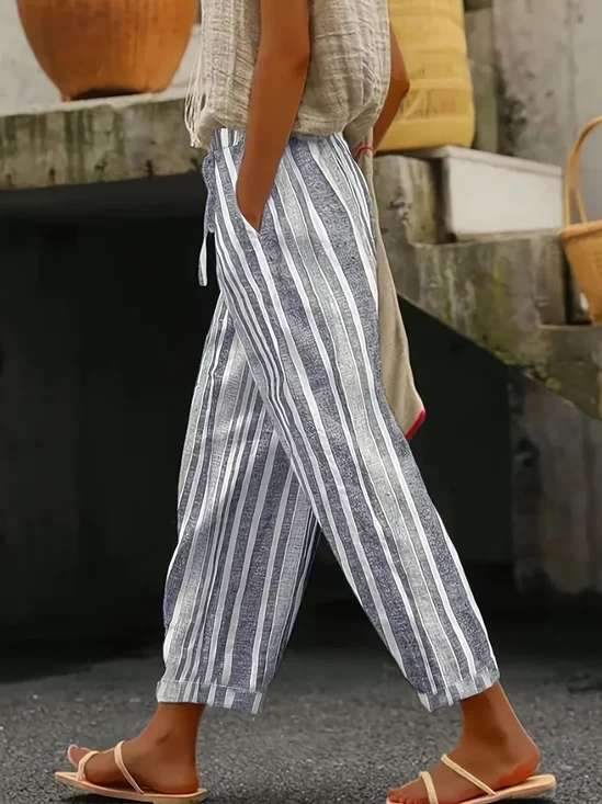 Women's  H-Line Straight Pants Daily Going Out Pants Gray Casual Printing Striped Spring/Fall Pants