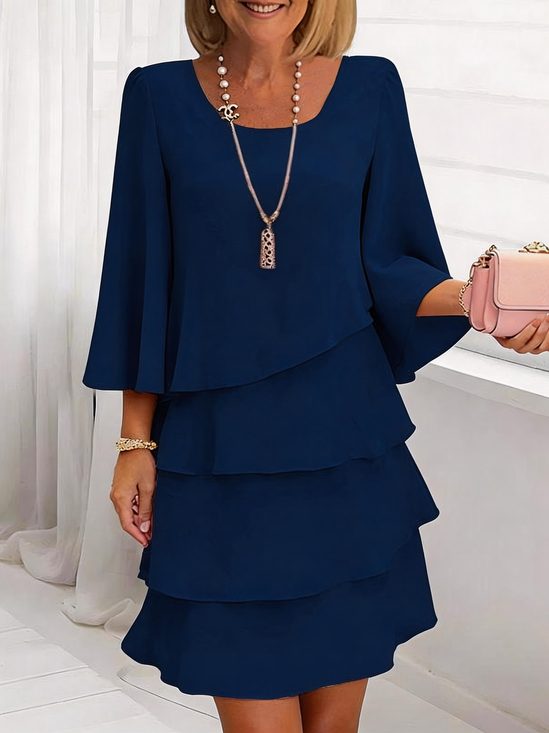 Plain Elegant Crew Neck Regular Fit Dress With No