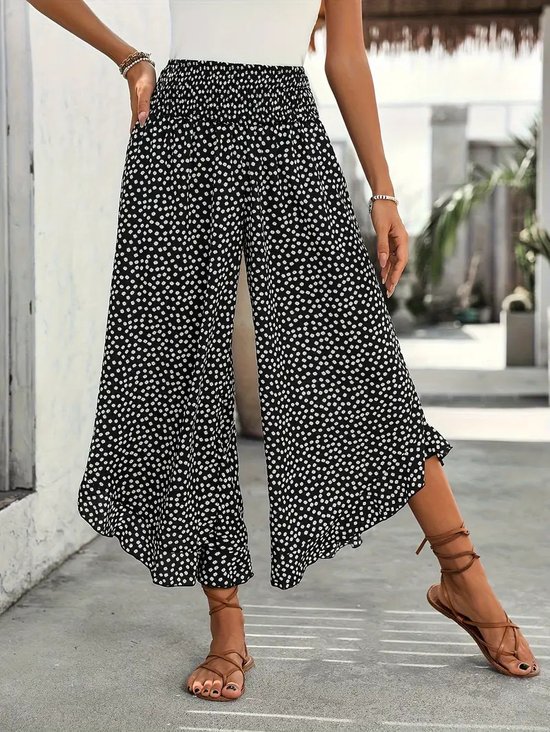 Women's  Elastic Waist H-Line Wide Leg Pants Daily Going Out Pants Black Casual Split Joint Floral Spring/Fall Pants